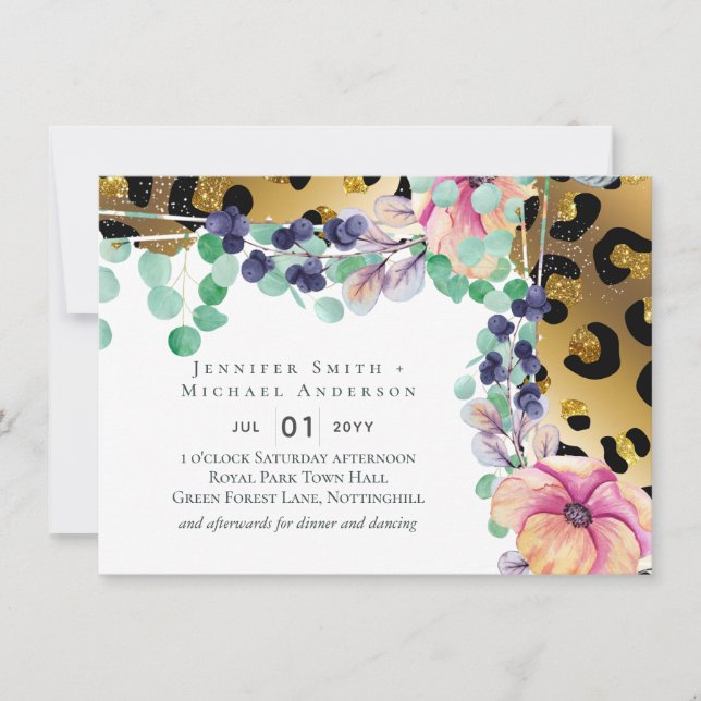 Bling Girly Glam Leopard Print Pink Gold Wedding (Front)