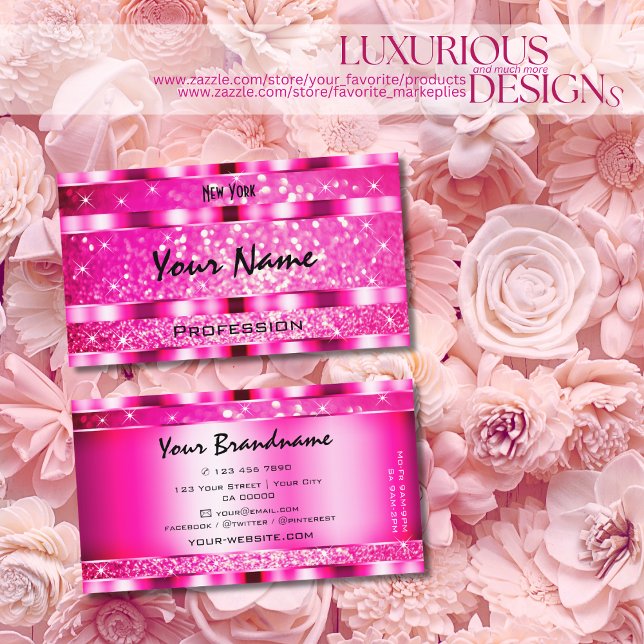 Bling Glam Girly Pink Glitter Spark Stars Stylish Business Card (Creator Uploaded)