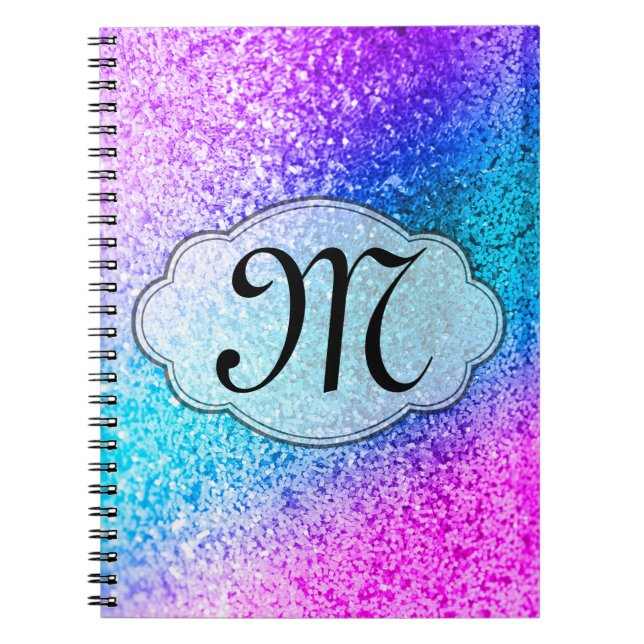 Bling Glitter Girly Pin Monogram Initial Note Book (Front)