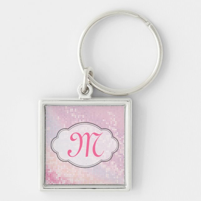 Bling Glitter Girly Pink Glitz Monogram Key Chain (Front)