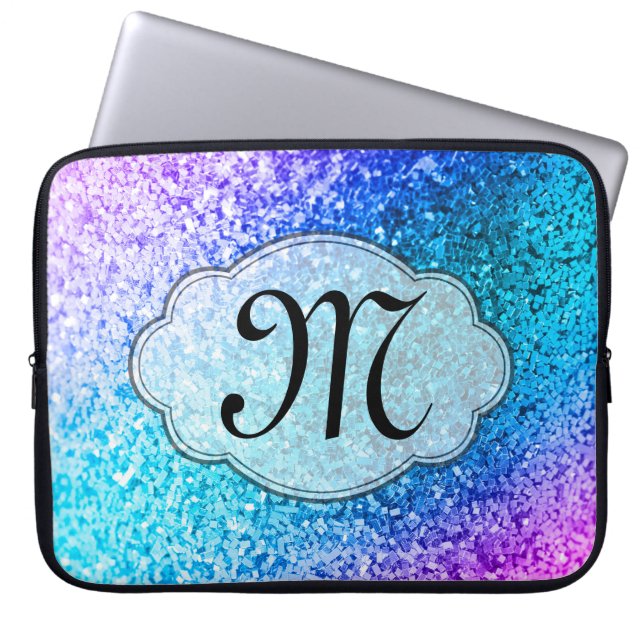 Bling Glitter Girly Pink Monogram 15" Laptop Case (Front)