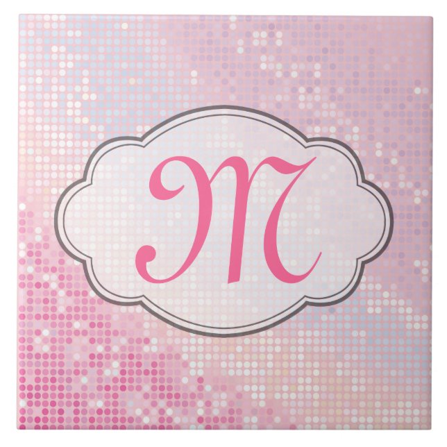 Bling Glitter Girly Pink Monogram Display Tile (Front)