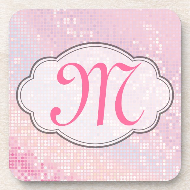 Bling Glitter Girly Pink Monogram Drink Coaster (Front)