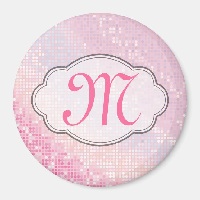 Bling Glitter Girly Pink Monogram Initial Magnet (Front)