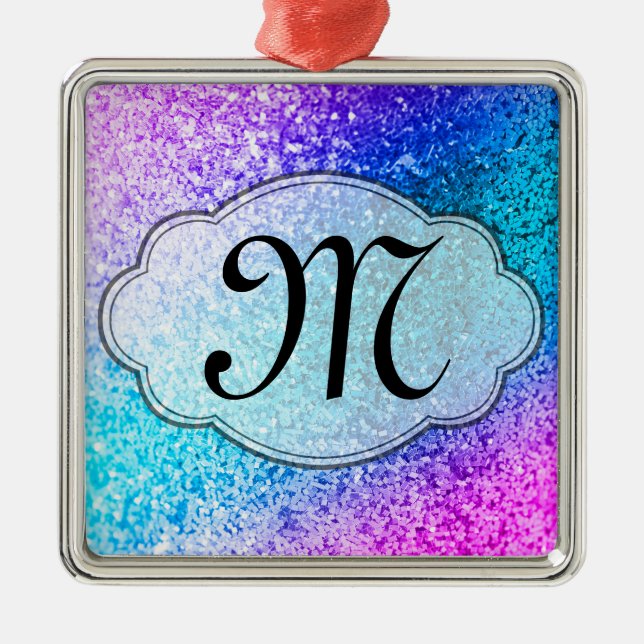 Bling Glitter Girly Pink Monogram Initial Ornament (Front)