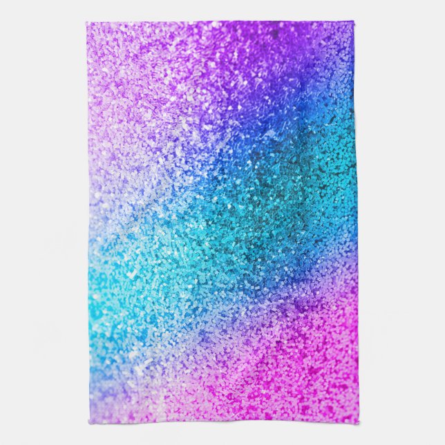 Bling Glitter Girly Pink Purple Kitchen Dish Towel (Vertical)