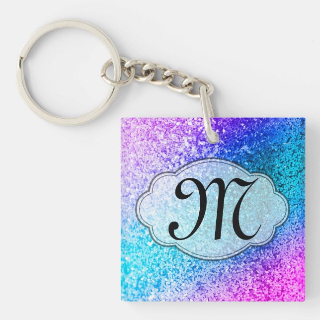 Bling Glitter Girly Pink Purple Teal Key Chain (Front)