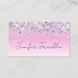 Bling Holographic Glitter MakeupArtist Script Pink Business Card