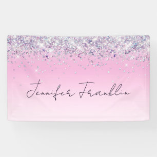 Bling Holographic Glitter Script Pink Banner