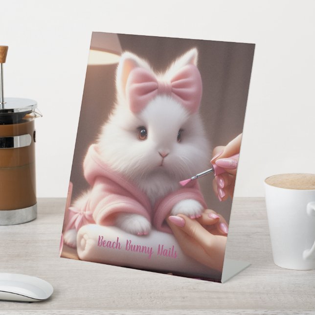 Bling Pink Bunny Pedestal Sign (In SItu)