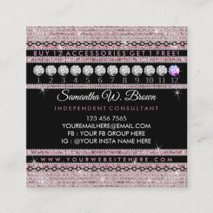 Bling Pink Jewellery Diamond Punch Loyalty Square Business Card