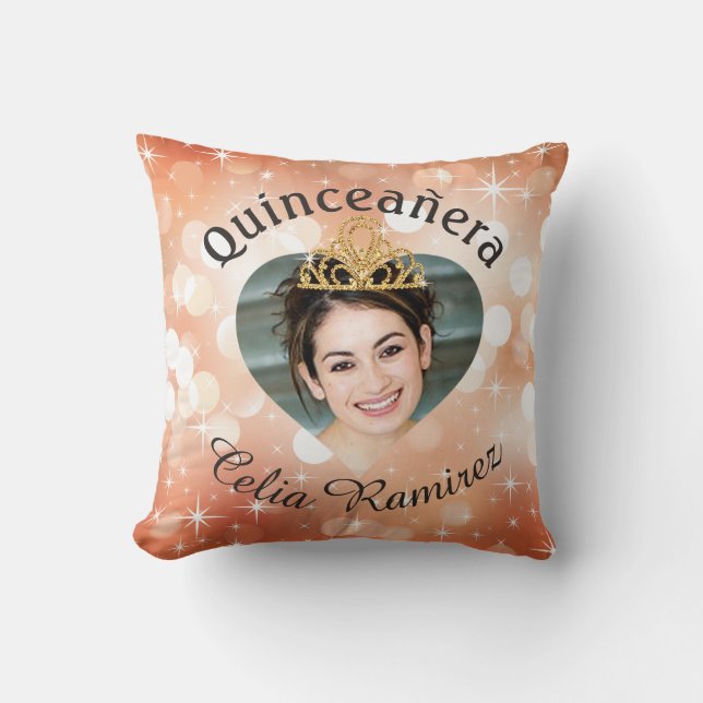 Bling Quinceanera Photo Heart Cutout Keepsake Cushion (Front)