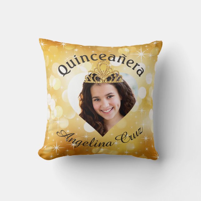 Bling Quinceanera Photo Heart Cutout Keepsake Cushion (Front)