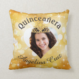 Bling Quinceanera Photo Heart Cutout Keepsake Cushion