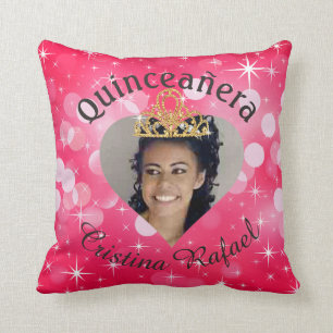 Bling Quinceanera Photo Heart Cutout Keepsake Cushion