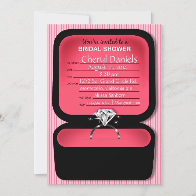 Bling Ring Box Bridal Shower coral Invitation (Front)