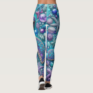 Bling Sea Turtle Blue Purple Teal Leggings
