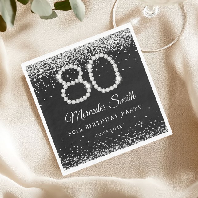 Bling Silver Diamonds 80th Birthday Party  Napkin (Diamonds 80th Birthday Party Napkin)