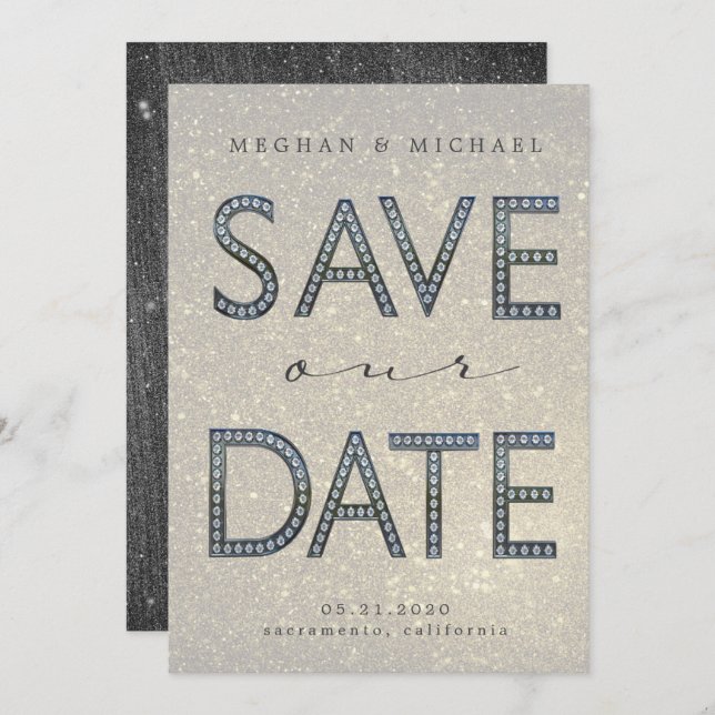 bling silver letters fabulous Save the Date Invitation (Front/Back)