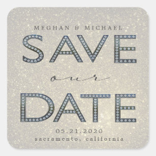 bling silver letters save our date monogram square sticker