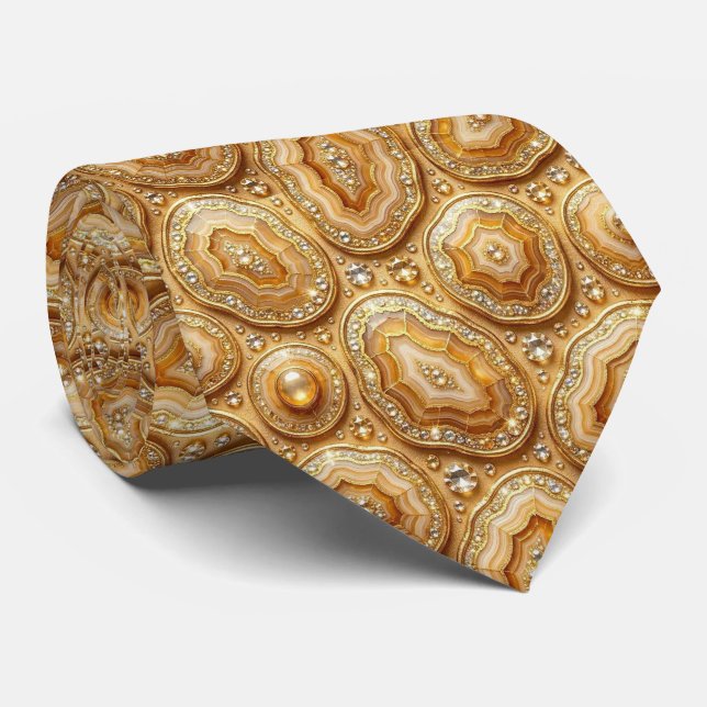 Bling & Sparkle | Camel + Gold Geode Neck Tie (Rolled)