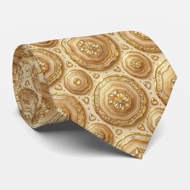 Bling & Sparkle | Camel + Gold Geode Neck Tie (Rolled)