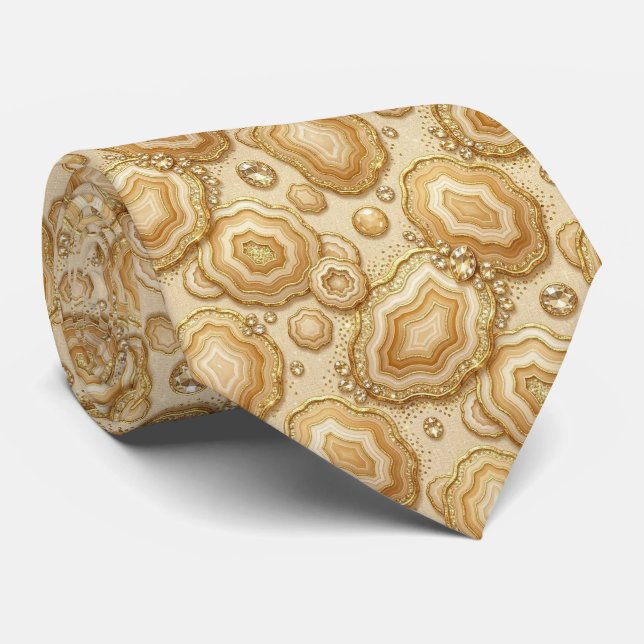 Bling & Sparkle | Camel + Gold Geode Neck Tie (Rolled)