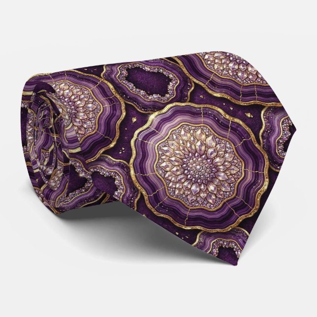 Bling & Sparkle | Deep Plum + Gold Geode Neck Tie (Rolled)
