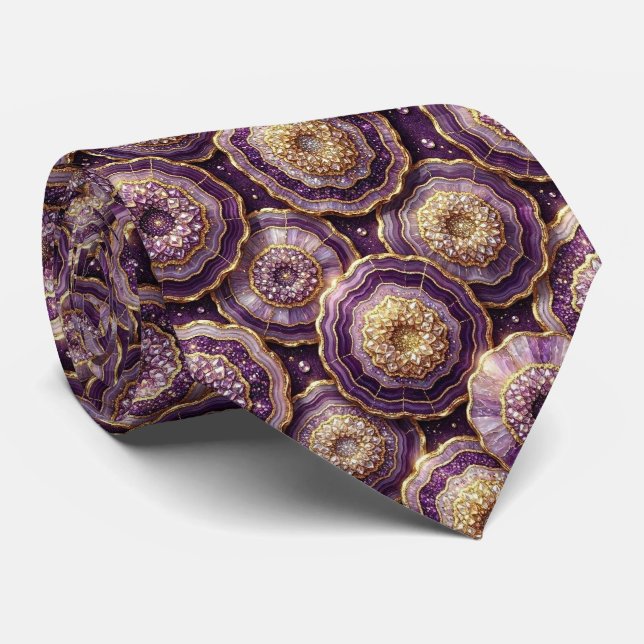 Bling & Sparkle | Deep Plum + Gold Geode Neck Tie (Rolled)