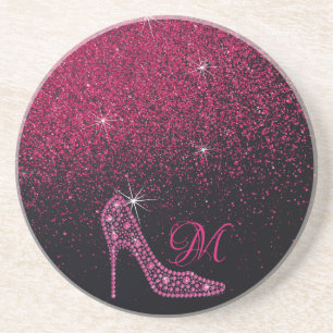 Bling Sparkle Diamond Glitter High Heels Pink Coaster