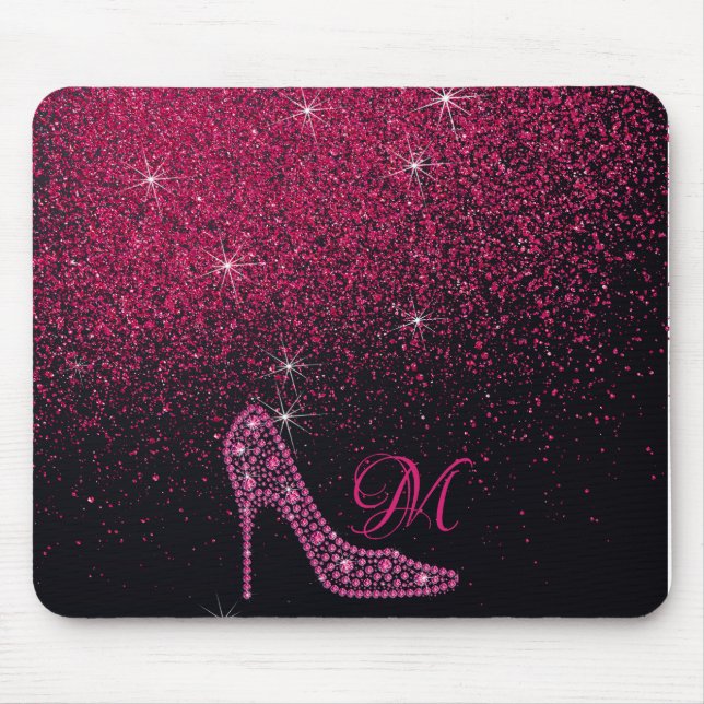 Bling Sparkle Diamond Glitter High Heels Pink Mouse Pad (Front)