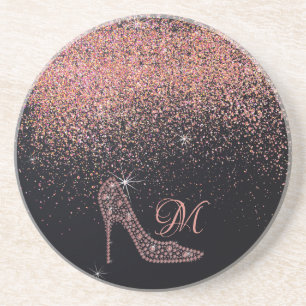Bling Sparkle Diamond Glitter High Heels Rose Gold Coaster