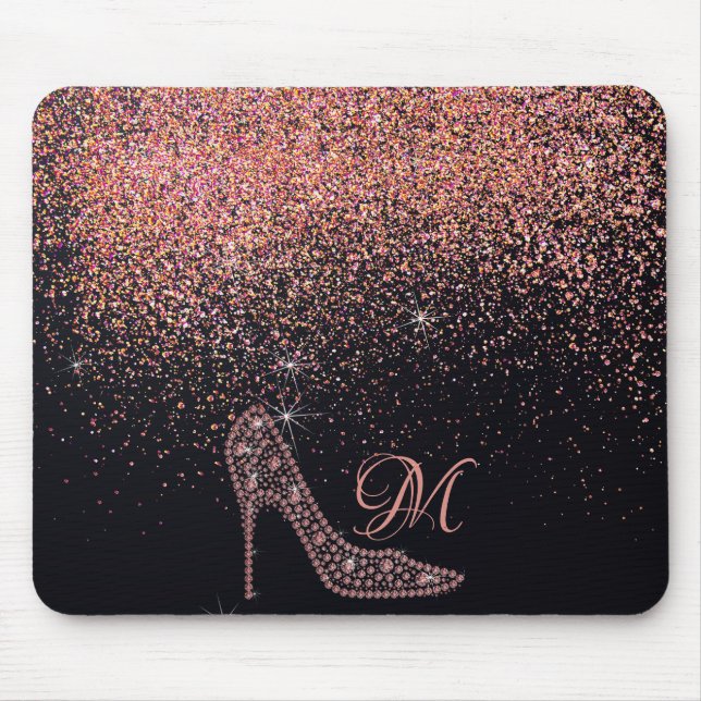 Bling Sparkle Diamond Glitter High Heels Rose Gold Mouse Pad (Front)