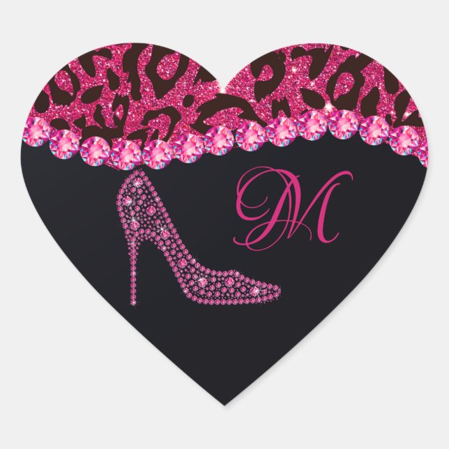Bling Sparkle Diamond Glitter Leopard Pink Heart Sticker (Front)