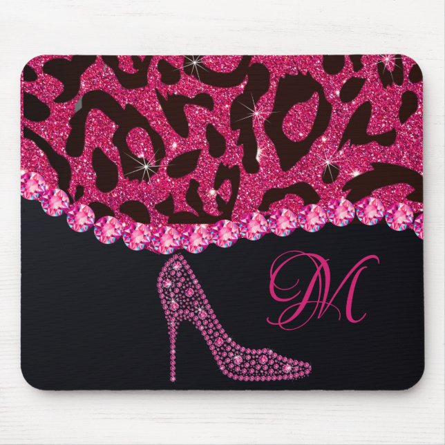 Bling Sparkle Diamond Glitter Leopard Pink Mouse Pad (Front)