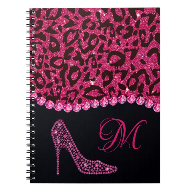 Bling Sparkle Diamond Glitter Leopard Pink Notebook (Front)