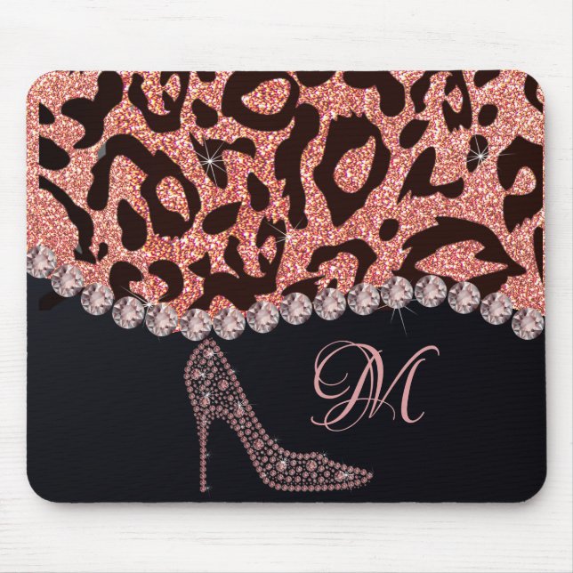 Bling Sparkle Diamond Glitter Leopard Rose Gold Mouse Pad (Front)