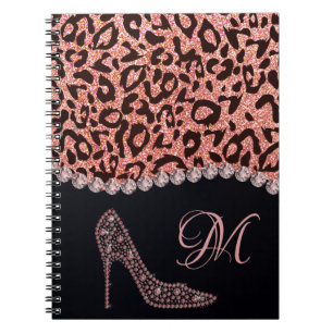 Bling Sparkle Diamond Glitter Leopard Rose Gold Notebook