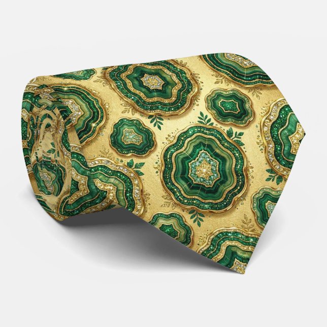 Bling & Sparkle | Forest Green Gold Geode Neck Tie (Rolled)