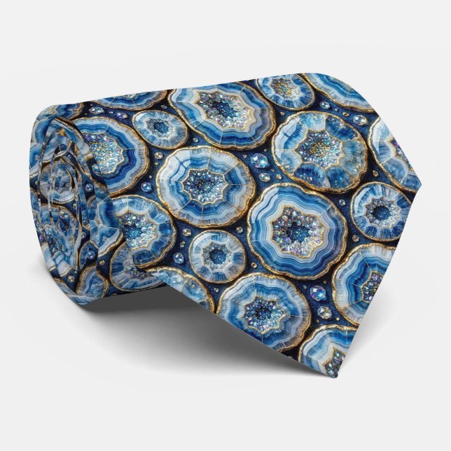 Bling & Sparkle | Luxury Ocean Blue Geode Neck Tie (Rolled)