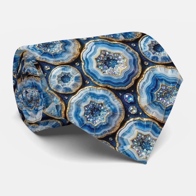 Bling & Sparkle | Luxury Ocean Blue Geode Neck Tie (Rolled)