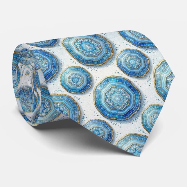 Bling & Sparkle | Luxury Ocean Blue Geode Neck Tie (Rolled)