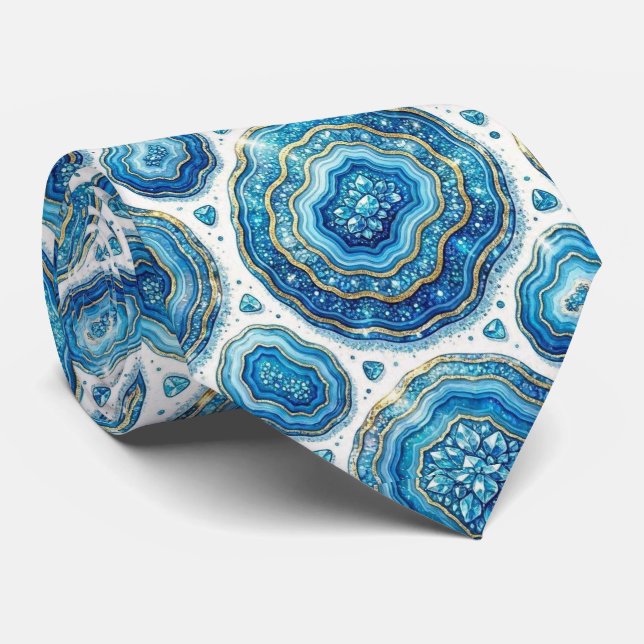 Bling & Sparkle | Luxury Ocean Blue Geode Neck Tie (Rolled)