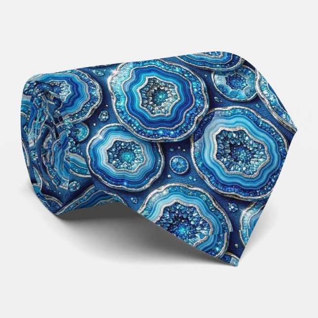 Bling & Sparkle | Luxury Ocean Blue Geode Neck Tie (Rolled)