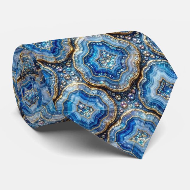 Bling & Sparkle | Luxury Ocean Blue Geode Neck Tie (Rolled)