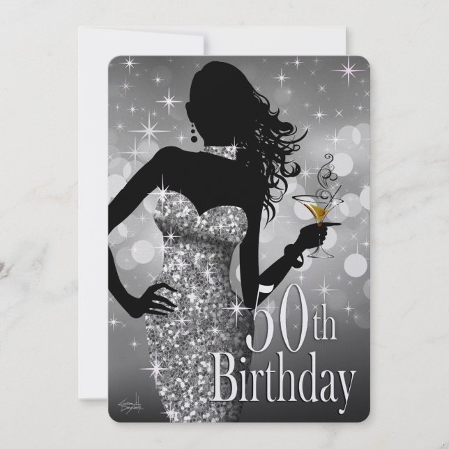 Bling Sparkle METALLIC ICE 50th Birthday | silver Invitation (Front)