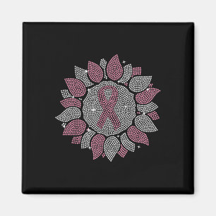 Bling Sunflower Pink Ribbon Breast Cancer Awarenes Magnet