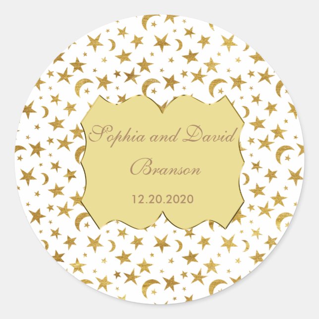 Bling Wedding Golden Ribbon Wedding Custom Classic Round Sticker (Front)