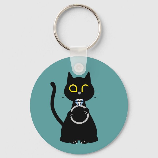 BLING WINK Funny Black Cat Key Ring (Front)
