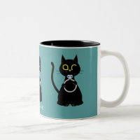 BLING WINK Funny Black Cat Proposal Two Tone Mug